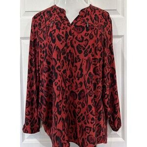 Lily Morgan Plus Size 1X Red Animal Print Tunic Top Stretch Knit